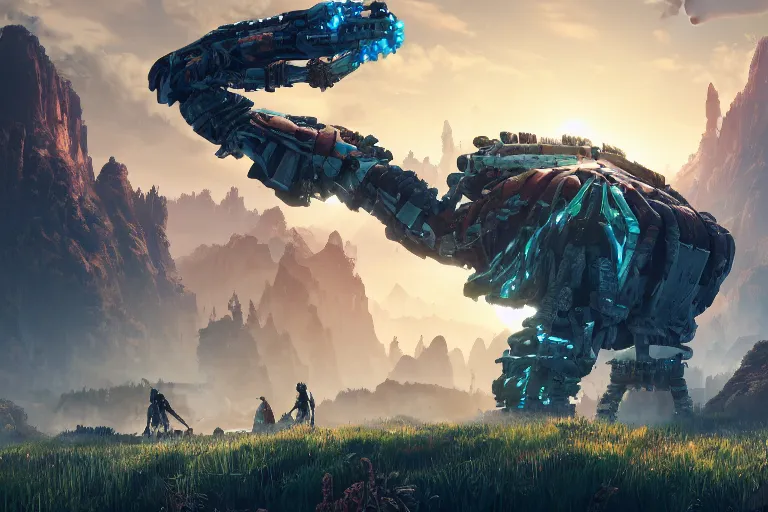 Image similar to tremortusk machine mecanical creature robot of horizon forbidden west horizon zero dawn bioluminiscence global illumination ray tracing hdr fanart arstation by ian pesty and alena aenami artworks in 4 k