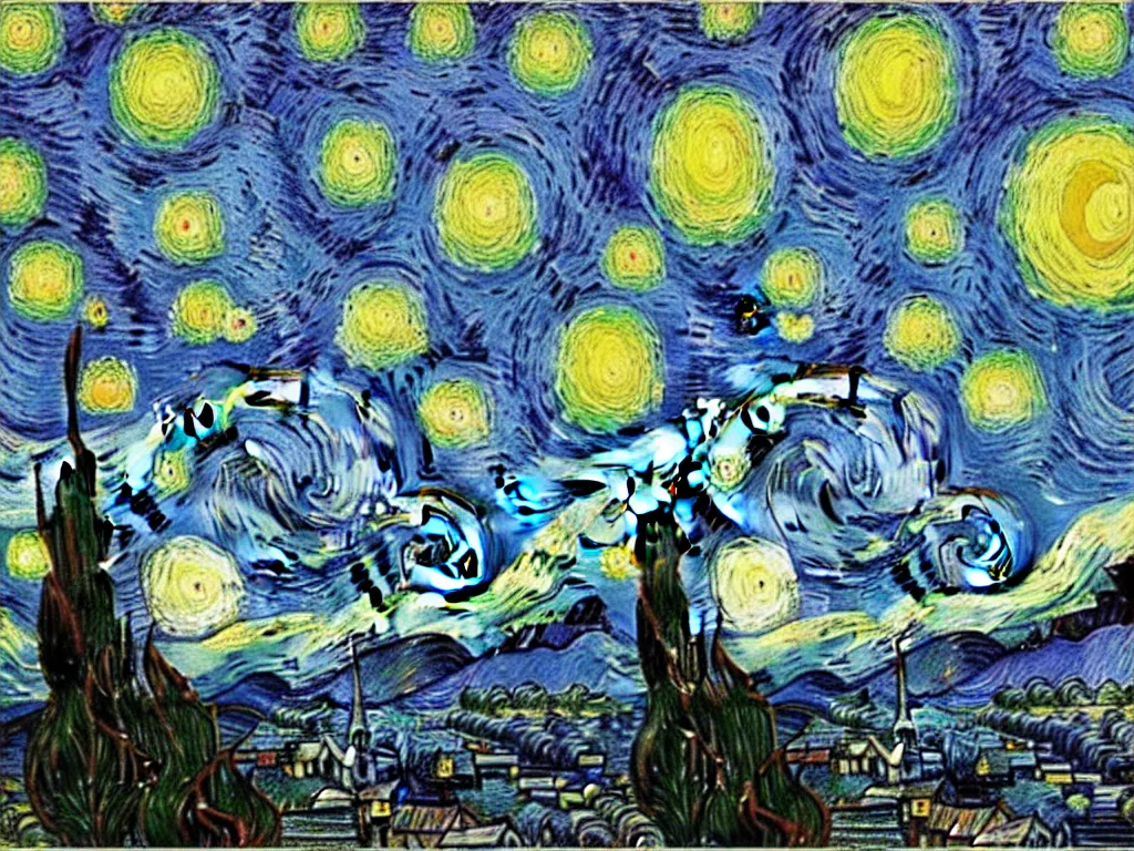 Image similar to van gogh starry night rotated 1 8 0 ⁰ degrees