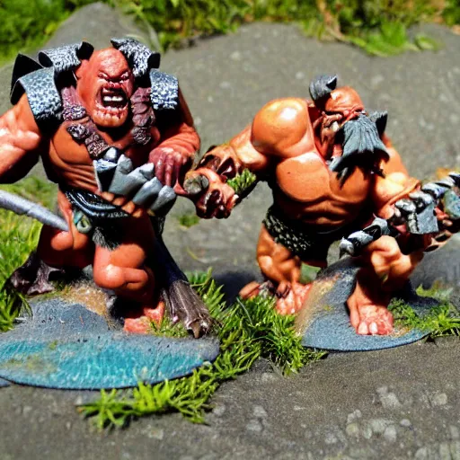 Prompt: orcs from warhammer at the beach enjoying a bbq,