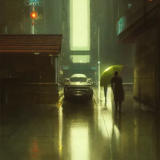 Image similar to detailed portrait of a woman, moment, cyberpunk cloisters, electronic billboards, tech noir, wet reflections, atmospheric, ambient, livia prima, greg rutkowski, edward hopper