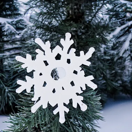 Prompt: snowflake in front of pinetree forrest