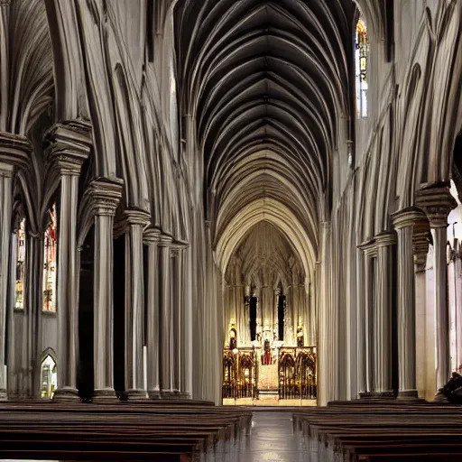 Prompt: Inside a cathedral, rendered, realistic