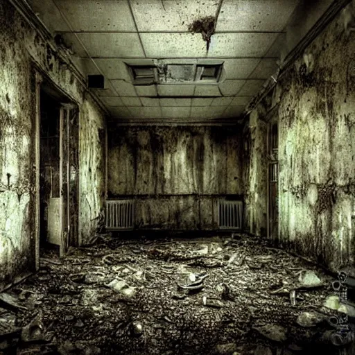 Image similar to abandoned hospital, horror photography by h. g. giger