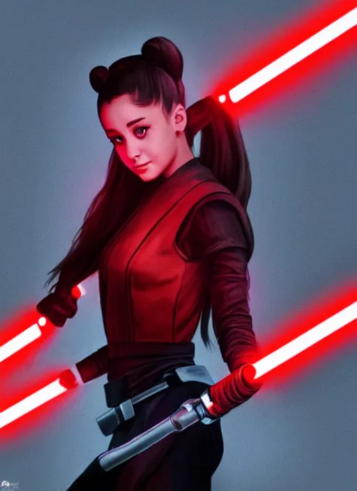 Image similar to Photo of Ariana Grande with a red lightsaber, Star Wars concept art, trending on artstation, dramatic lighting, photo-realistic