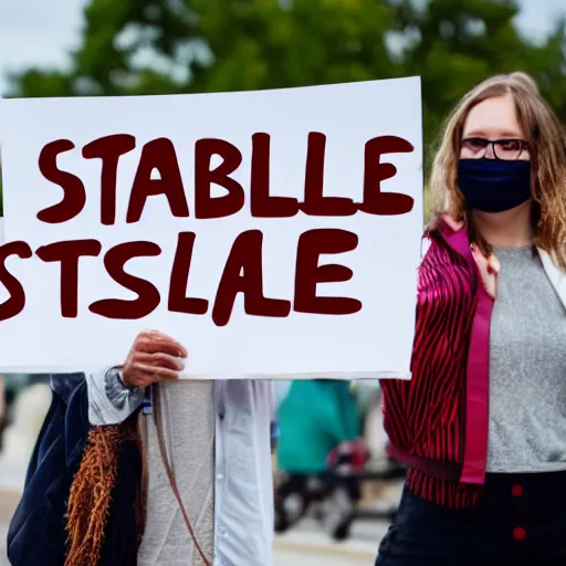 Prompt: someone holding a sign that says stable diffusion