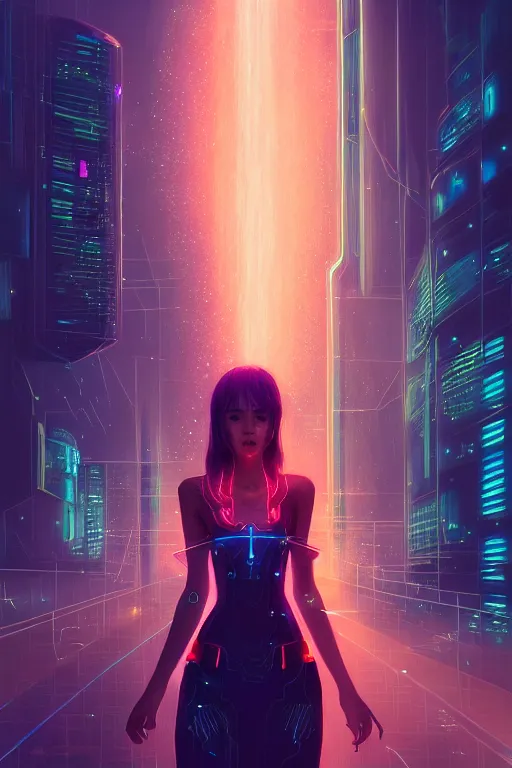 Image similar to portrait futuristic wizard Girl with thunder and fire sparkles and starlight, n future cyberpunk tokyo heavy rainning rooftop , ssci-fi, fantasy, intricate, very very beautiful, elegant, human structure, neon light, highly detailed, digital painting, artstation, concept art, smooth, sharp focus, illustration, art by tian zi and WLOP and alphonse mucha