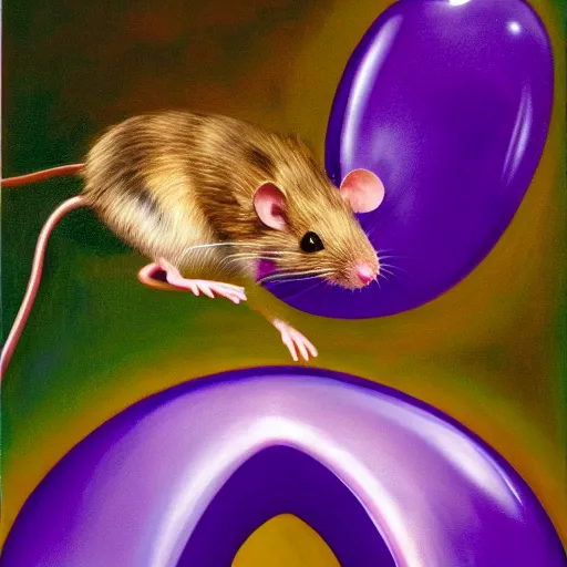 Image similar to mouse reaches for floating purple crystal, famous oil painting, award winning, 8k scan