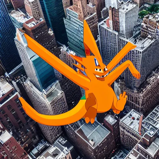 Image similar to charizard flying above new york, ( eos 5 ds r, iso 1 0 0, f / 8, 1 / 1 2 5, 8 4 mm, postprocessed, crisp face, facial features )