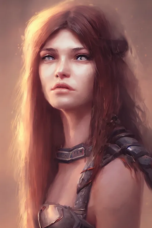 Image similar to head and shoulders portrait of a barbarian female high quality focus by wlop