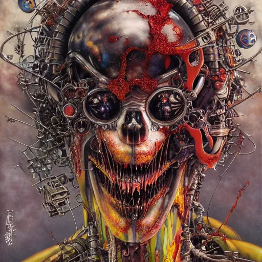 Prompt: realistic detailed image of Mechanical Zombie Clown Robot Monstrosity by Ayami Kojima, Amano, Karol Bak, Greg Hildebrandt, and Mark Brooks, Neo-Gothic, gothic, rich deep colors. Beksinski painting, part by Adrian Ghenie and Gerhard Richter. art by Takato Yamamoto. masterpiece