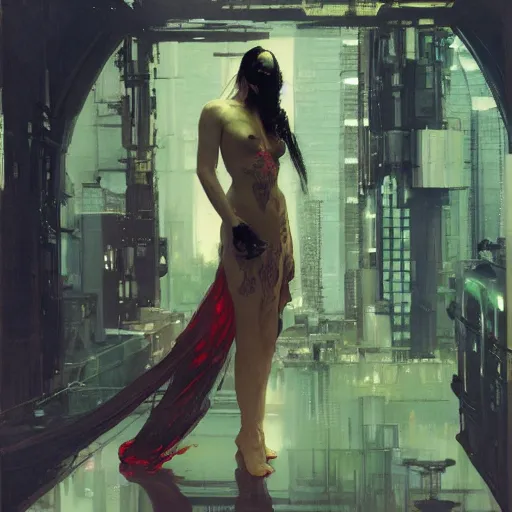 Image similar to cyberpunk, intricate, elegant, highly detailed, greg manchess, mucha, liepke, ruan jia, jeffrey catherine jones, ridley scott