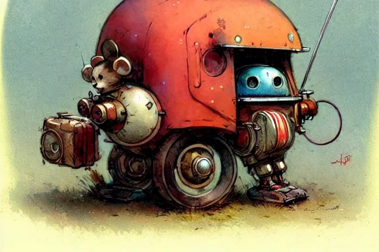 Image similar to adventurer ( ( ( ( ( 1 9 5 0 s retro future robot android mouse clown wagon. muted colors. ) ) ) ) ) by jean baptiste monge!!!!!!!!!!!!!!!!!!!!!!!!! chrome red