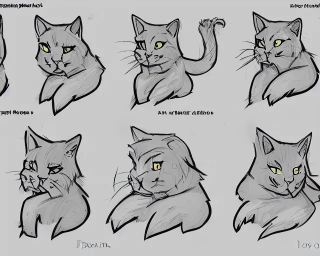 Image similar to 'how to draw king cat' reference sheet, trending on artstation, indie games, digital art, line art