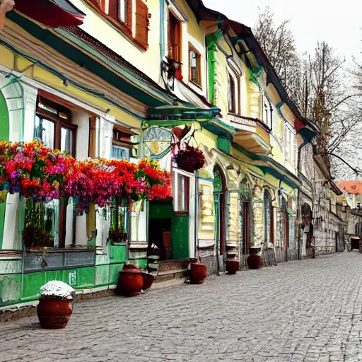 Prompt: photo of a small cozy ukrainian town