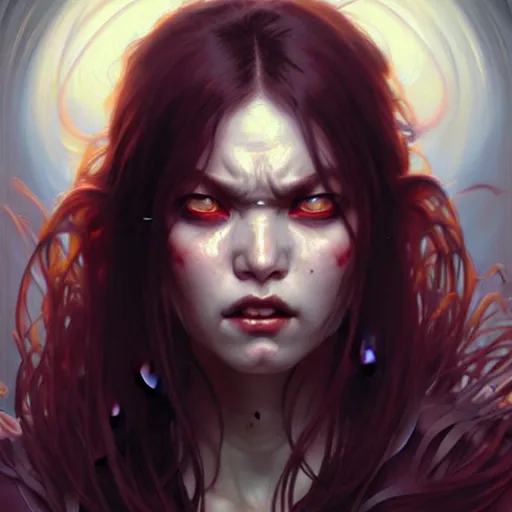 Prompt: face portrait of angry female demon screaming, realistic, high qulity, 4 k, sharp fucos, tranding on art station, illustration, art by artgerm and greg rutkowski and alphonse mucha