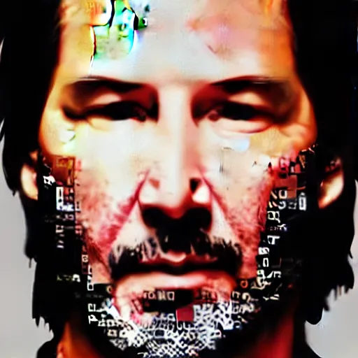 Prompt: Keanu Reeves in the style of Chuck Close