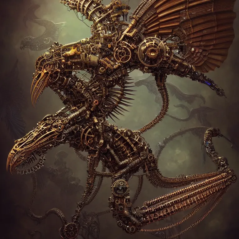 Prompt: steampunk cybernetic biomechanical quetzalcoatl with wings, 3 d model, very coherent symmetrical artwork, unreal engine realistic render, 8 k, micro detail, intricate, elegant, highly detailed, centered, digital painting, artstation, smooth, sharp focus, illustration, artgerm, tomasz alen kopera, wlop