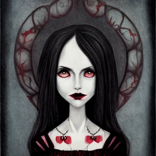 Prompt: a gothic vampiress portrait by benjamin lacombe