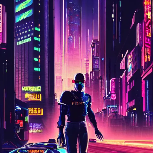 a portrait of a cyberpunk merc, Night City, cyberpunk | Stable ...