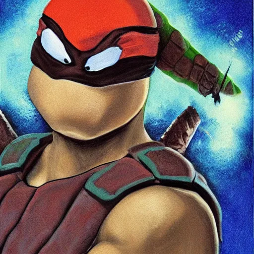 Prompt: Michaelangelo from the Teenage Mutants Ninja Turtles painted by Michaelangelo, masterpiece