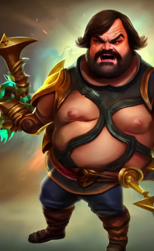 Prompt: Jack Black as a character in the game League of Legends, with a background based on the game League of Legends, detailed face, old 3d graphics