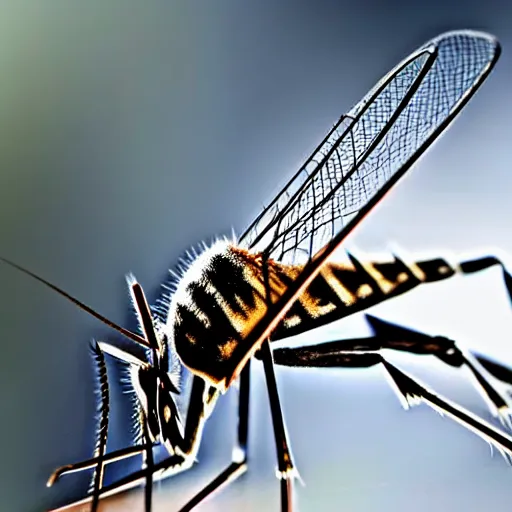 Image similar to close up of mosquito, wildlife photography, nikon d 7 5 0, macro view, super - resolution microscopy, closeup, zoom, shutter speed 1 / 1 0 0 0, f / 2. 8, 3 2 k, ultra - hd, super - resolution, natural lighting, insanely detailed and intricate, hypermaximalist, elegant, ornate, hyper realistic, super detailed