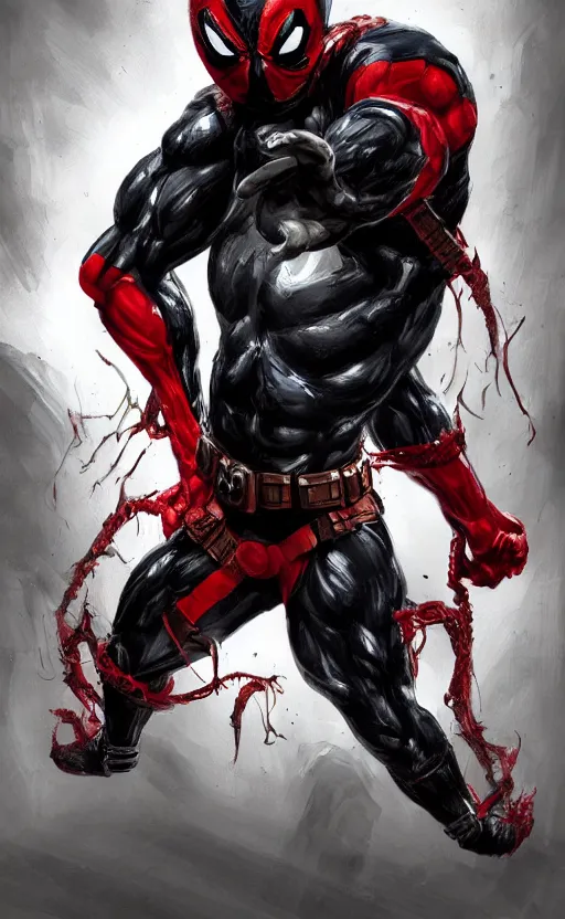 Image similar to venom as deadpool, dynamic lighting, photorealistic fantasy concept art, trending on art station, stunning visuals, terrifying, creative, cinematic