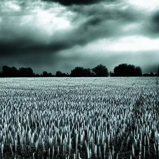 Image similar to field with large spikes, scary, eerie, uncanny, abnormal