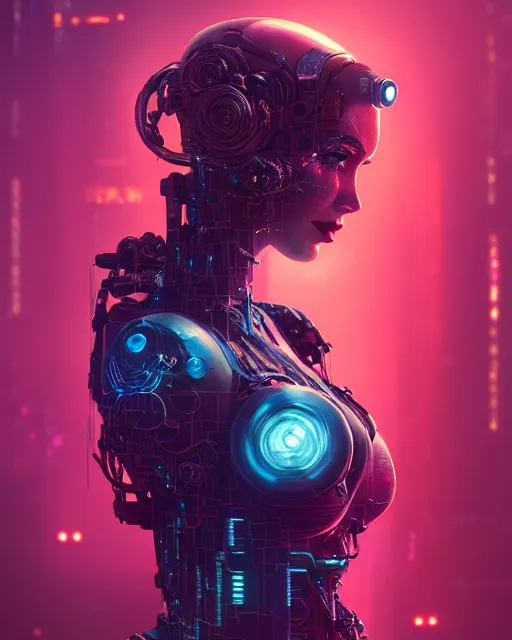 Image similar to portrait of christina hendricks as a cyberpunk cyborg. roses, sci - fi, intricate abstract upper body intricate artwork, by tooth wu, wlop, beeple, dan mumford. concept art, octane render, deviantart, greg rutkowski, cinematic arthouse, key art, hyper realism, iridescent accents