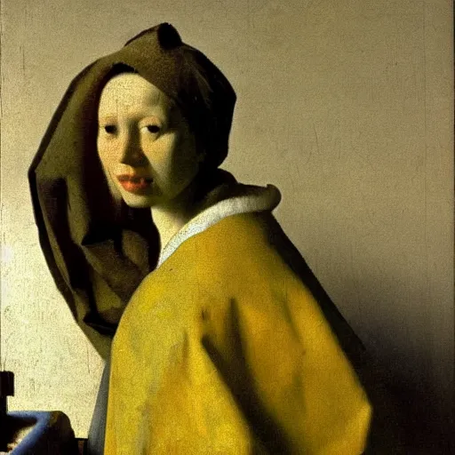 Image similar to A woman who has just been born from a natural well. Painting by Johannes Vermeer.