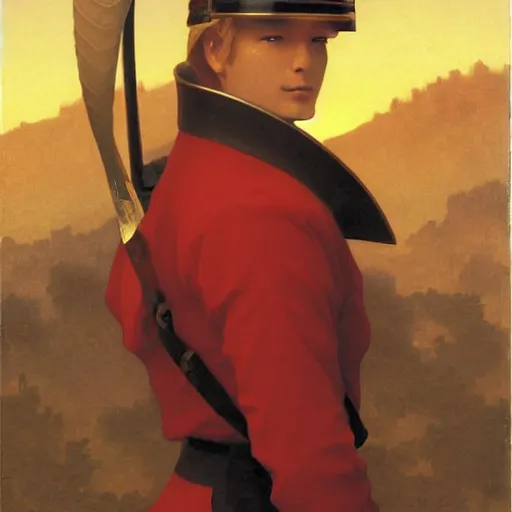 Prompt: Painting of Char Aznable. Art by william adolphe bouguereau. During golden hour. Extremely detailed. Beautiful. 4K. Award winning.