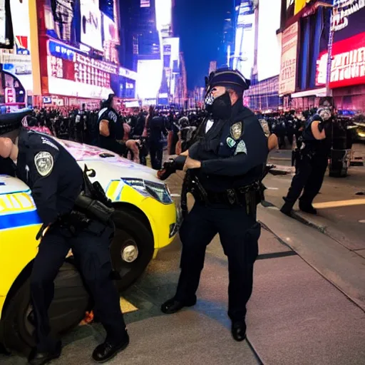 Prompt: police officers arresting each other in Time Square