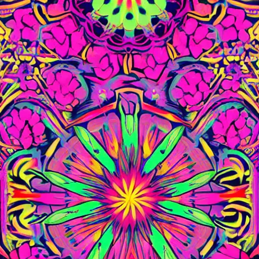 Image similar to psychedelic, flower child, 7 0 s, graphic design poster, bold, organic, pink