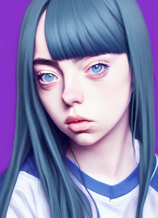 Prompt: a potrait of billie eilish as an anime, fine, realistic, shaded, lighting, ilya, kuvshinov, katsuhiro, artgerm, jeremy, lipkin, michael, garmash, unreal, engine, 5, radiant, light, detailed, intricate, environment