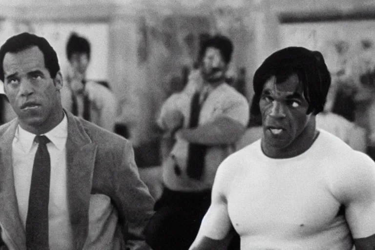 Image similar to film still frame of biden in rocky, high quality