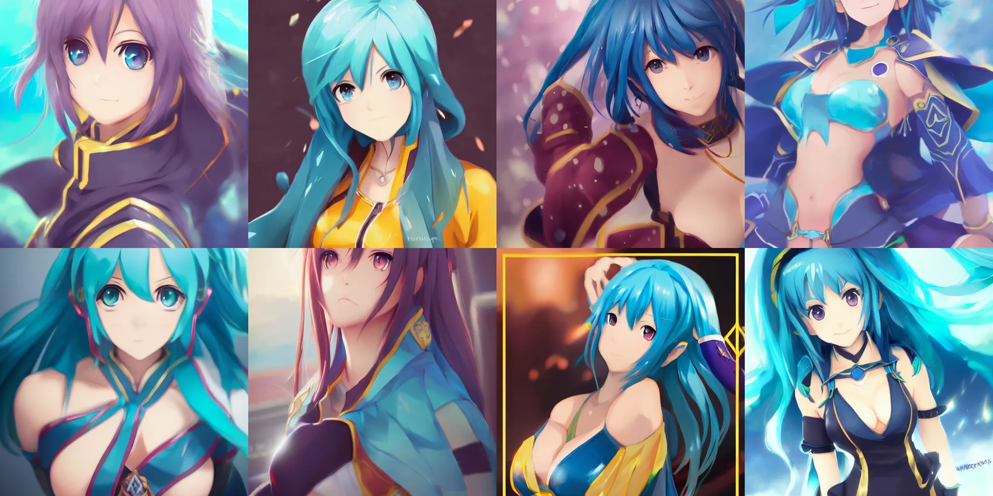 Prompt: aqua!!!!!!!! from konosuba!!! portrait art by wlop, rossdraws, trending on artstation