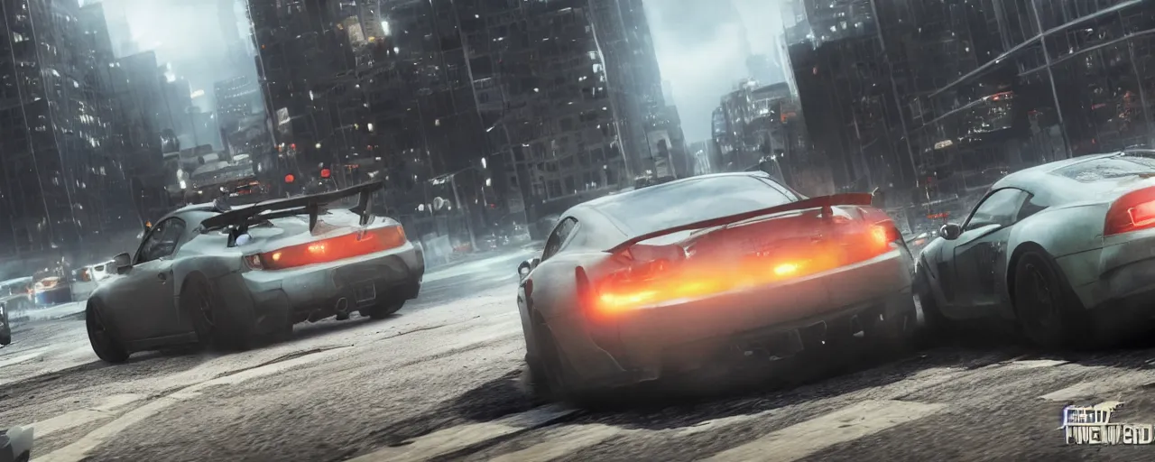 Image similar to Need for Speed Most Wanted gameplay, realistic matte painting