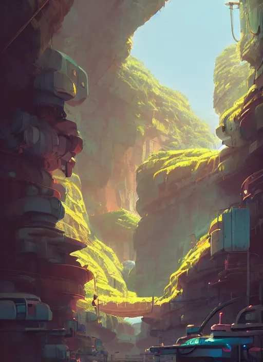 Image similar to underground tunnel in a canyon, nuclear powered, detailed, futuristic, cory loftis, james gilleard, atey ghailan, makoto shinkai, goro fujita, studio ghibli, rim light, exquisite lighting, clear focus, very coherent, plain background