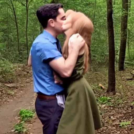 Prompt: Found footage of transgender Jordan Peterson kissing Femboy Ben Shapiro in the woods