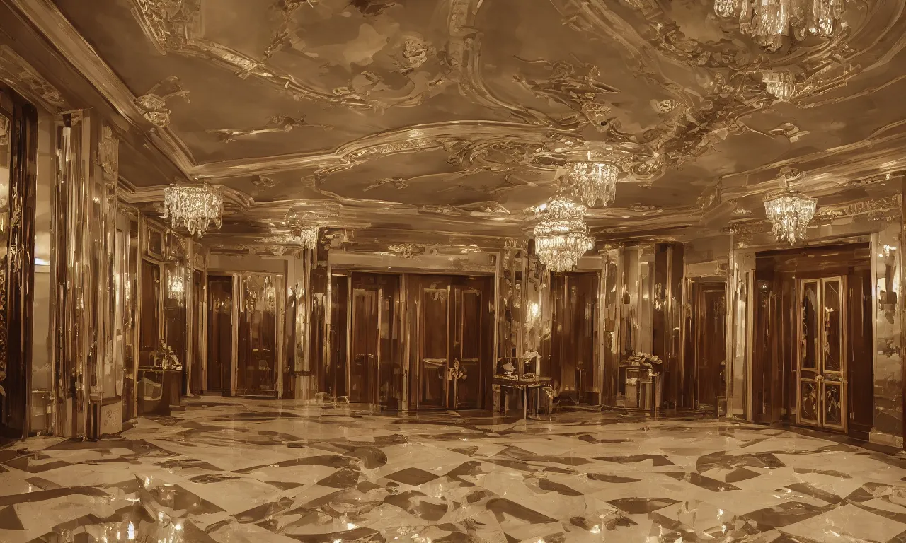 Prompt: a prestigious art deco room, interior photography 1 8 mm,