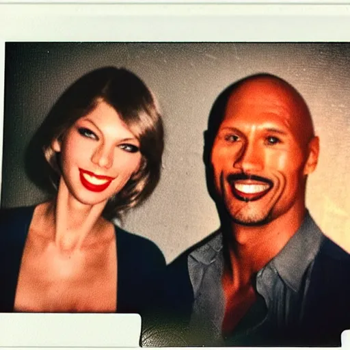 Prompt: found polaroid of my parents who look exactly like Taylor Swift and Dwayne Johnson