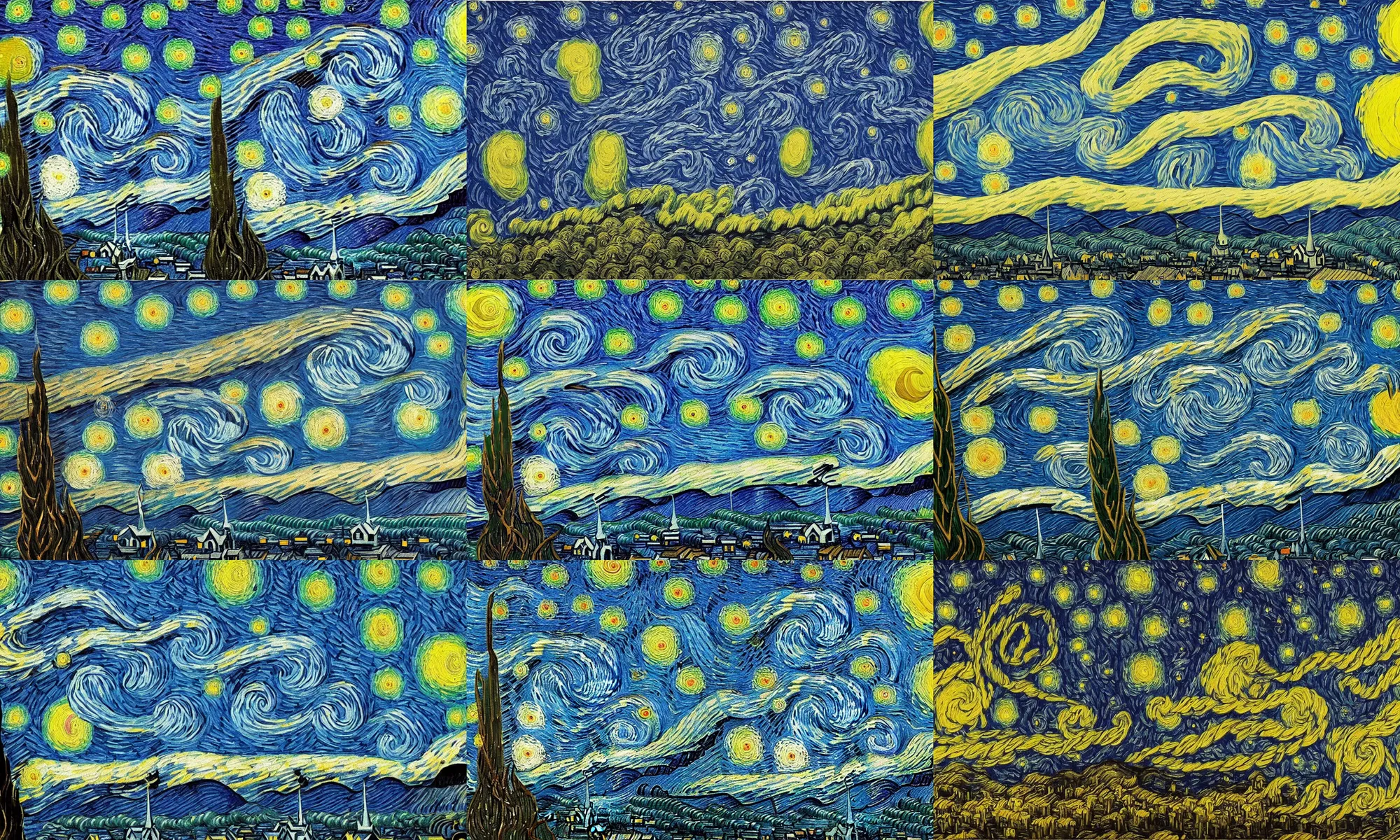 Prompt: an incredibly detailed masterpiece painting of starry night by bosch and van gogh, ornate, beautiful, bold colors, detailed, high resolution, wow!, intricate