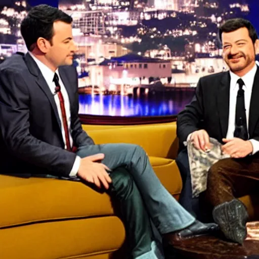 Prompt: Jimmy Kimmel interviewing Green Goblin, tv show, television