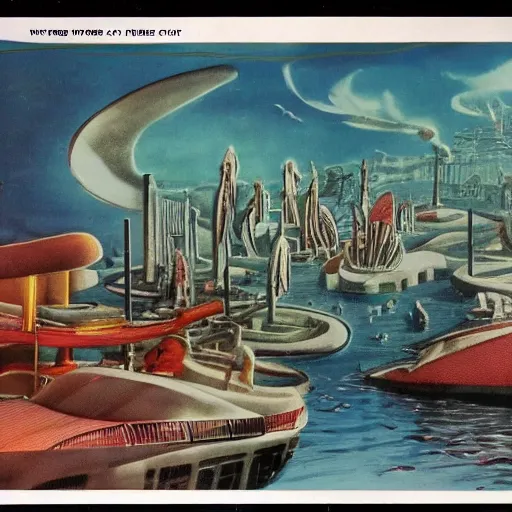 Image similar to underwater city 1 9 5 0 s realistic retro