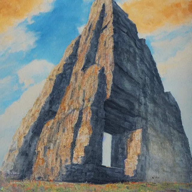 Image similar to a painting of a gigantic ancient monolith