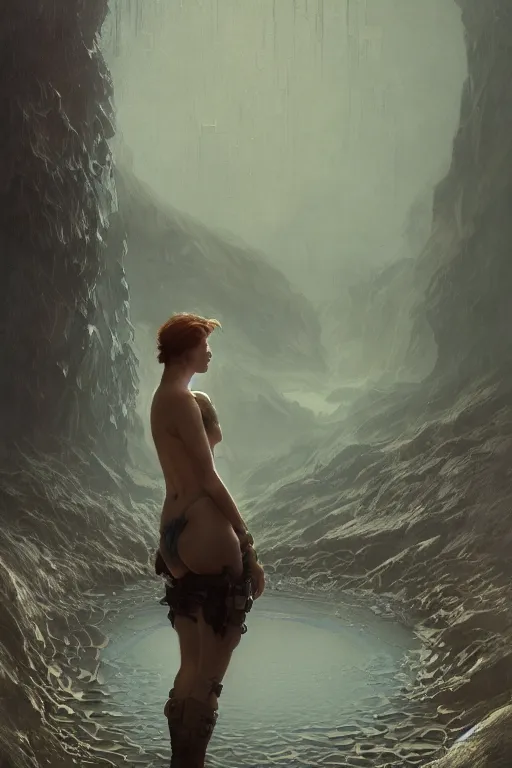 Prompt: a full body portrait of a beautiful post apocalyptic offworld neoicelandic biofarmer swimming by the watering hole, intricate, elegant, highly detailed, digital painting, artstation, concept art, smooth, sharp focus, illustration, art by krenz cushart and artem demura and alphonse mucha