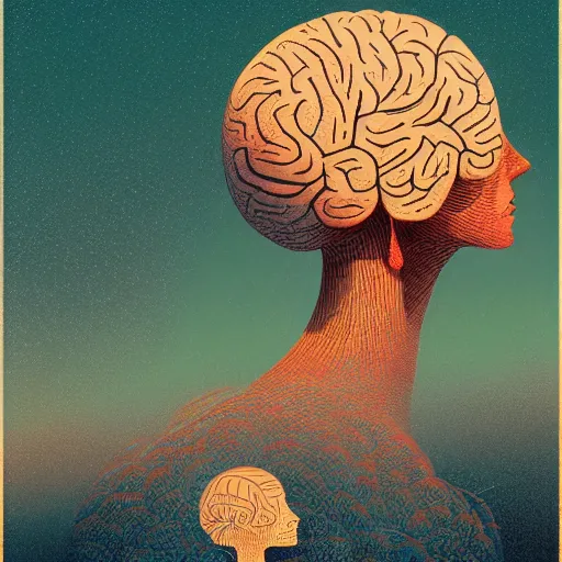 Prompt: illustration of histrionic and emotional brain ideas, by Victo Ngai and James Gilleard and Bruce Pennington