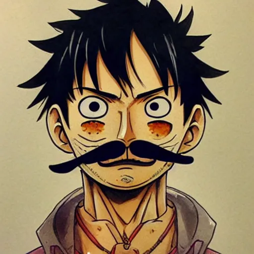 Image similar to luffy with mustache by kim jung gi