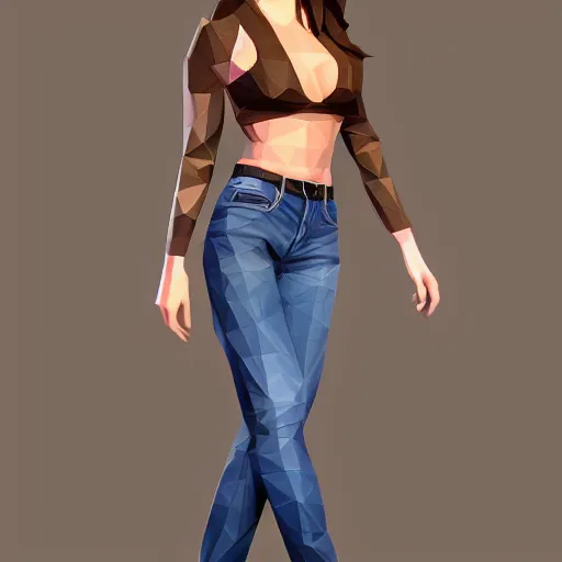 Prompt: low poly Kate Beckinsale in a t-shirt and jeans, digital painting, artstation, concept art