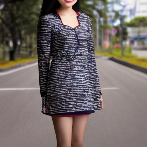 Image similar to photorealistic photo of a chinese canadian girl wearing a everyday dress